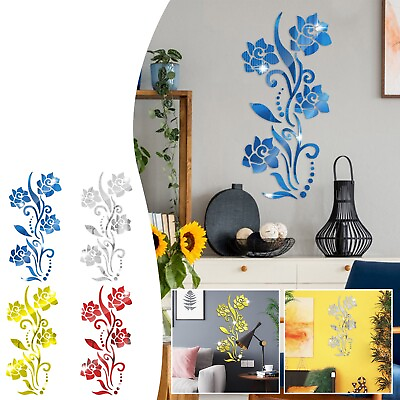 #ad 3D Mirror Flower Art Removable Wall Sticker Acrylic Mural Decal Home Room Decor $9.17