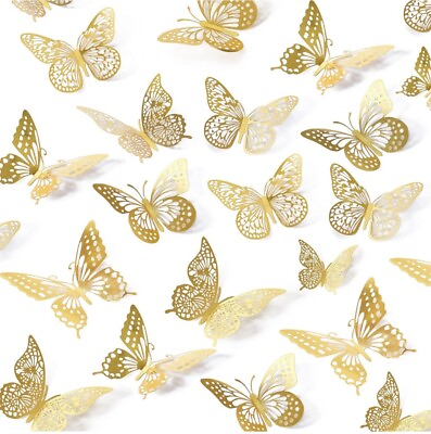 #ad SAOROPEB 3D Butterfly Wall Decor 48 Pcs Gold Style Gold Butterfly $11.99