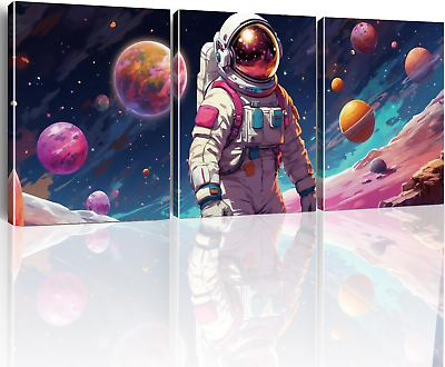 #ad Outer Space Wall Decor Space Wall Art Astronaut Spaceman Planets Canvas Prints P $50.45