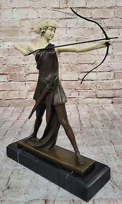 #ad Signed Cast Bronze Diana The Huntress Art Deco Nude Sculpture Mythical Figure $469.00
