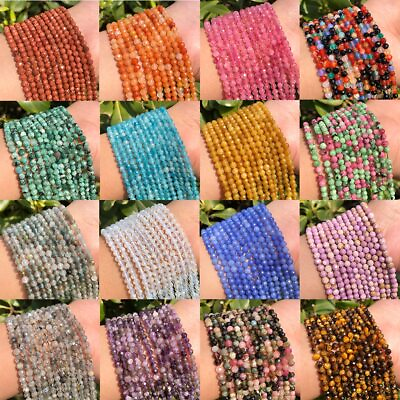 #ad 2 3 4mm Natural Small Faceted Gemstone Round Beads For DIY Jewelry Making 15#x27;#x27; $2.99