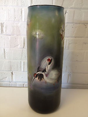 #ad Antique Lenox Ceramic Art Co. Belleek Series Porcelain Vase Cranes Floral Signed $350.00