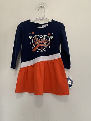 #ad Detroit Tigers Toddler Cheer Girls Dress Long Sleeves Blue Orange Size 2T NWT $14.00