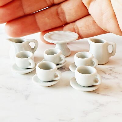 #ad Miniature Ceramic Coffee Tea Cups Dishware Dollhouse Kitchen Decor Set 13 Pcs $25.59