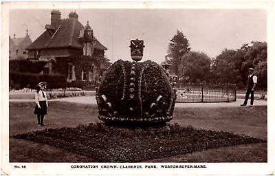 #ad Coronation Crown Topiary Clarence Park Weston super Mare England 1912 RPPC Photo $11.49