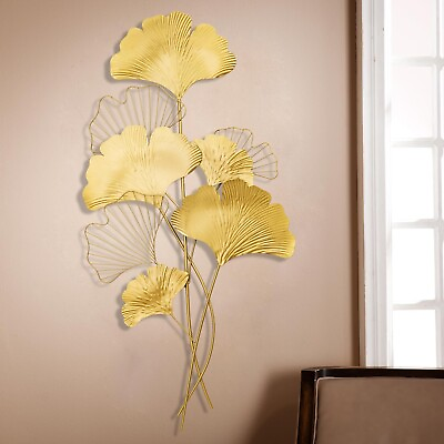 #ad Gold Wall Decor for Living Room 43quot; x 22quot; Large Metal Wall Art with 3D Ginkg... $138.38