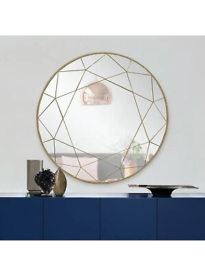 #ad Modern Wall Mirror Medium Round with Gold Geometric Accents 30 In. Diameter $59.00