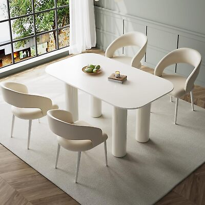 #ad Cream White Dining Table Set Modern Rectangle Kitchen Table for BarDining Room $324.35