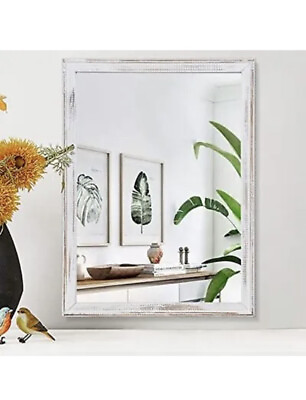 #ad AAZZKANG Rustic Wood Framed Wall Mirror Bedroom Bathroom Decor 16X12” $35.00