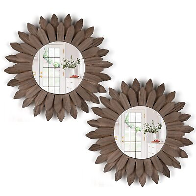 #ad #ad Boho Wall Decor Mirror 12 inch 2 Pack Wall Mirrors Decorative with Rustic Woo... $52.66