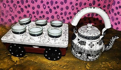 #ad Home amp; Kitchen Decorative Kettle With 6 Glasses amp; Holder Set Tea Serving Kettle $112.49