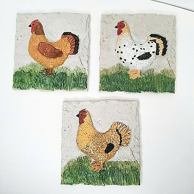 #ad Chicken Themed Resin Hanging Wall 3D Plaques Set of 3 Country Farm Rural Decor $24.89