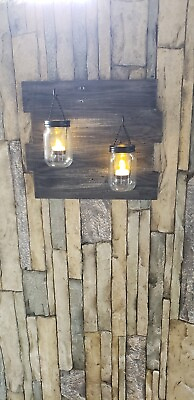 #ad Double Lighted Wall Sconce Decor Handcrafted From Repurposed Wood With Tea Light $54.99