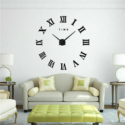 #ad 3D DIY Extra Roman Numerals Luxury Mirror Wall Sticker Clock Home Decor Large $15.19