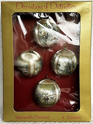 #ad Vintage Decorations Of Distinction Silk Covered Ornaments Set Of 4 Excellent $15.93