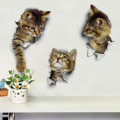 #ad 3Pcs 3D Cats Wall Stickers Self Adhesive Kids Decals Removable Vinyl Art Murals $5.93