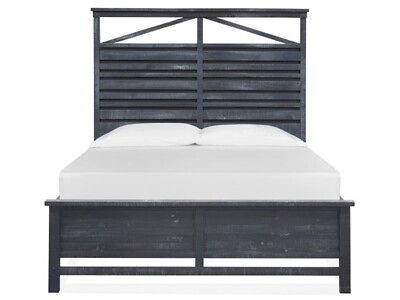 #ad Magnussen Home Lake Haven Washed Denim Navy Distressed Queen Panel Bed $732.09