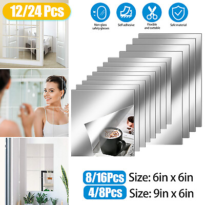 24 12X Mirror Reflective Kitchen Wall Sticker Self Adhesive Tile Film Home Decor $9.98