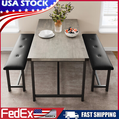 #ad Dining Set for 4 Wood Top Table and 2 PU Leather Upholstered Bench Small Kitchen $135.95