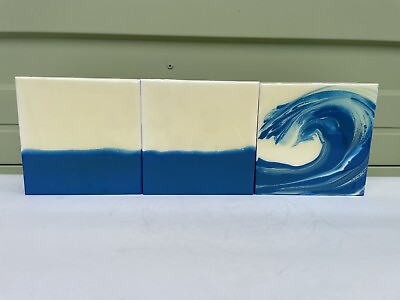 #ad 3 Wall Ocean Art Wave Nautical Decor Beach House Bathroom Coastal Signed $20.99