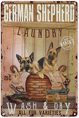 #ad Retro Tin Sign Metal Poster Vintage Wall Decor German Shepherd Laundry Company W $14.16