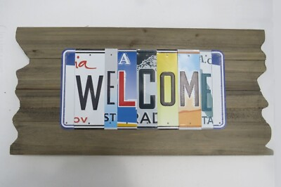 #ad Welcome Sign Unique State Letters License Plate Art Rustic Home Decor Handmade $45.00