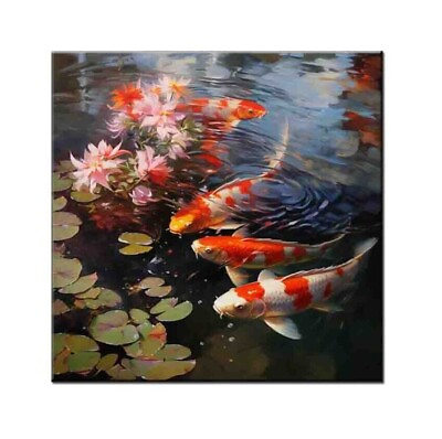 #ad Fish Koi Oil painting Picture Printed on canvas Home Wall Feng Shui Decor $75.78