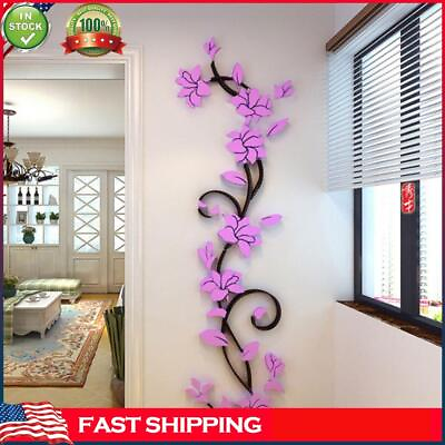 #ad #ad 3D Rose Flower Rattan Wall Stickers Romantic Floral Wall Decor Purple $7.02