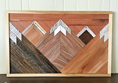 #ad Handmade Mountain Reclaimed Mixed Wood Rustic Wall Art Hanging Farmhouse Chic $79.99