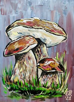 #ad Original Oil Painting Mushroom Artwork Modern Kitchen Art 8x6 Hand Painted Art $19.00