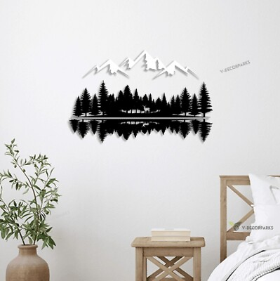 #ad Mountain Lake and Forest Silhouette Metal Wall Art Mountain Metal Wall Decor $54.71