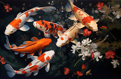 #ad Home Decor Wall Art Feng Shui Koi Fish Oil painting Picture Printed on Canvas 35 $8.50