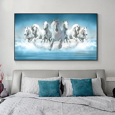 #ad Running Herd of White Horses Canvas Art Painting Print Wall Decor Canvas Poster $5.99