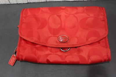 #ad Coach Signature Red Satin Hanging Cosmetic Kit Toiletry Travel Bag Organizer $49.99