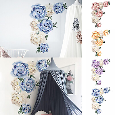 #ad Peony Rose Wall Stickers Removable Flowers Nursery Decals Kids Girl Living Room $12.31
