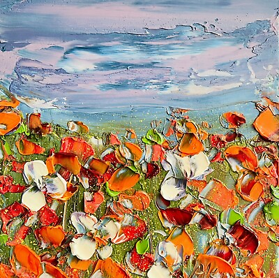 #ad Poppies WildflowersPainting Original Oil Painting Floral Palette Knife Small Art $40.00