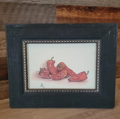 #ad Julia Crainer Painting Chili Pepper Signed Wall Crown Art Kitchen Decor *Read $24.86