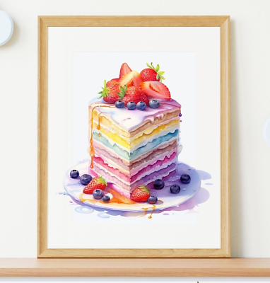 #ad Rainbow Berry Cake Wall Art Print Cake Wall Art Decor Kitchen Decor Wall Art $9.99