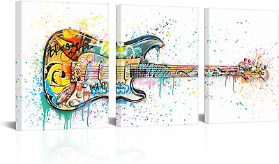 #ad Music Room Decor Graffiti Wall Art Guitar Painting Music Wall Art Framed Canvas $65.91