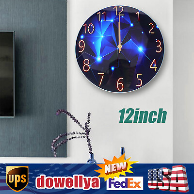 #ad Diamond Large Wall Clock Blue Round Interior Modern Decorative Silent Wall Clock $27.94
