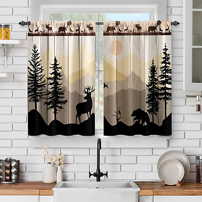 #ad #ad Kitchen Curtains Sets for Windows Farmhouse Forest Cabin Country Bear Deer Nat $37.29