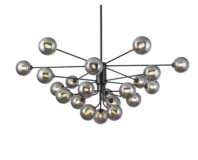 #ad 21 Light Glass Globe Sputnik Chandelier Light Mid Century Modern Smokey Black $304.99