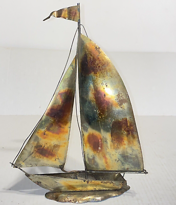 #ad Vintage Mid Century Modern Home Decor Copper Brass Metal Sailboat Sculpture $32.00