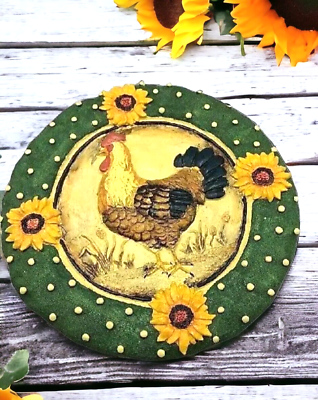 #ad Country Rooster Wall Hanging Green Yellow Sunflowers Home Decor 3D 10quot; $23.96