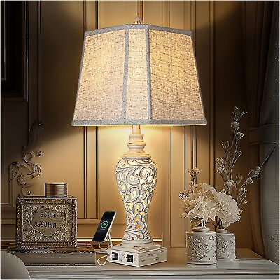 #ad 28.5#x27;#x27; Rustic Living Room Table Lamps Vintage Fabric Shades Boho Bedside Lamp $75.59
