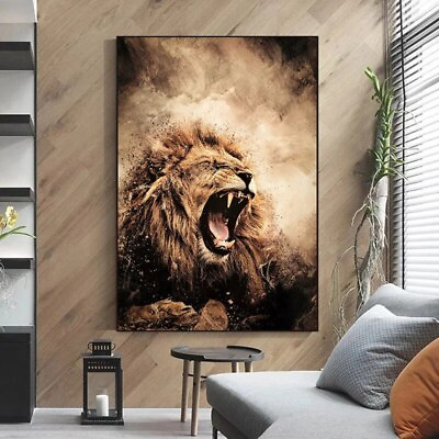 #ad Animal Wall Art Lion Canvas Painting Canvas Prints Art Home Decor Canvas Mural $18.79