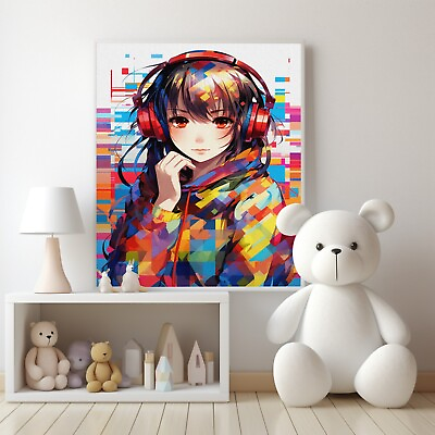#ad Anime Music Girl Abstract Wall Art Canvas or Poster Print Kids Room Decor $19.99