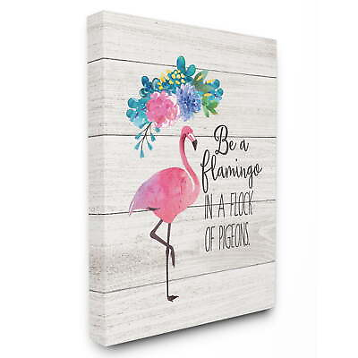 #ad Collection Be A Flamingo Floral Watercolor on White Planks Wall Art $29.62