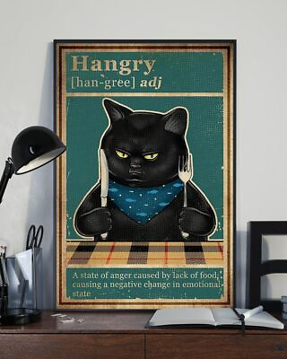 #ad #ad Hangry Cat Black Cat Funny Home Decor Wall Art Poster $19.99