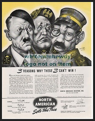 #ad 1942 WWII ARTHUR SZYK Art North American Aviation AD Hitler Hirohito Mussolini $11.90